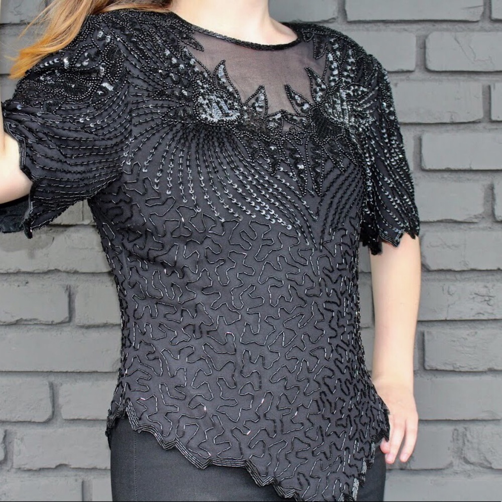 80s Shoulder Pad Beaded Top